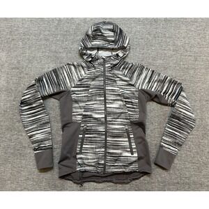 Marmot Jacket Womens Small Grey White Stripes Zip-Up Hooded Windbreaker Ladies